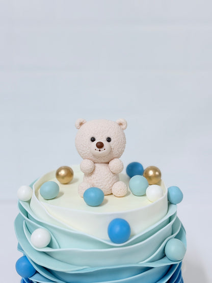 藍色漸層熊仔蛋糕/Blue ruffle with bear 🐻 （適合做性別揭曉） (Copy)